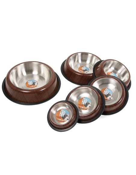 HEAVY STAINLESS STEEL WOOD BOWL WITH ANTISKID